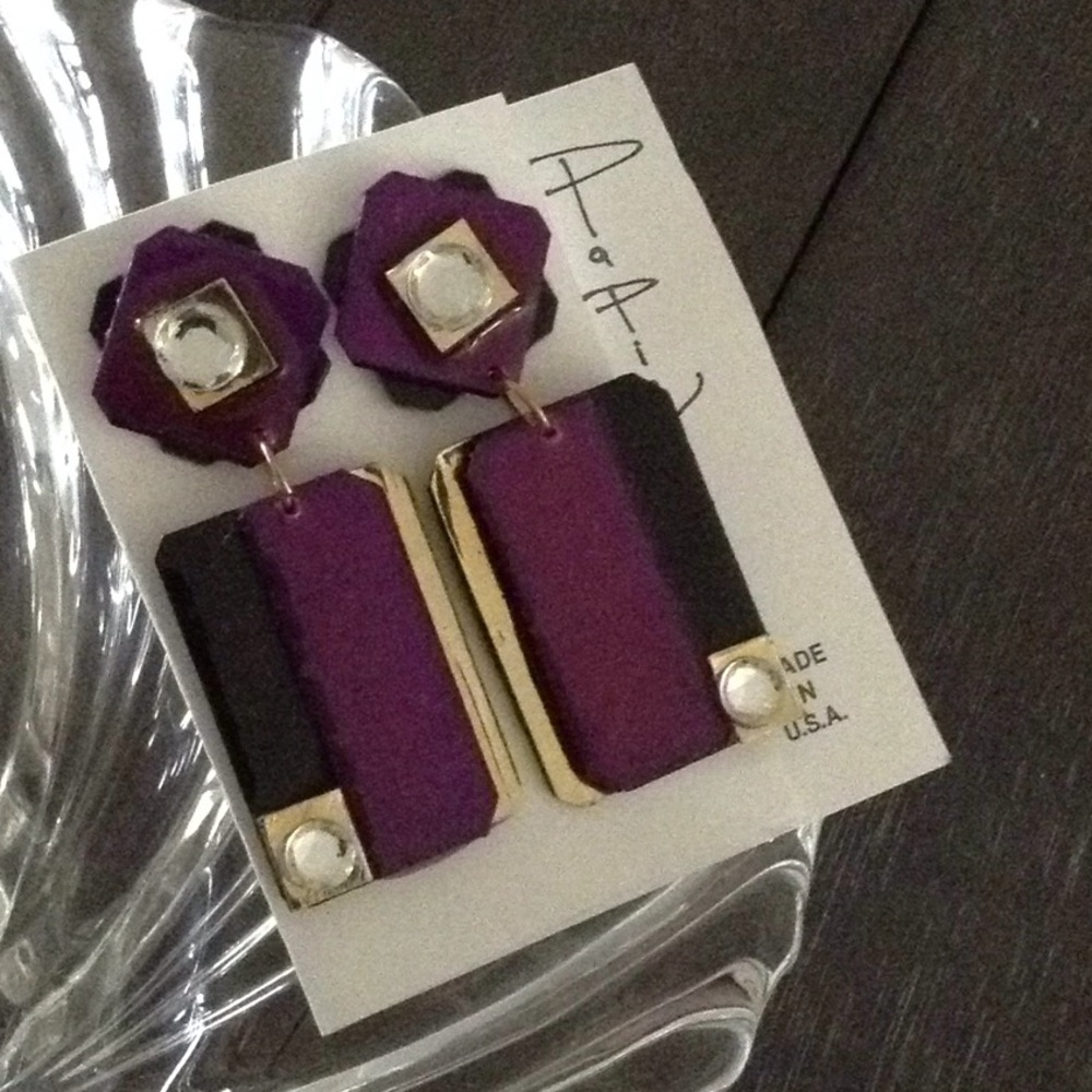 The Color Purple Blk/Pur/Gld handmade earrings